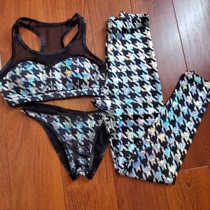 3 piece Cleo the Hurricane Pole dance houndstooth